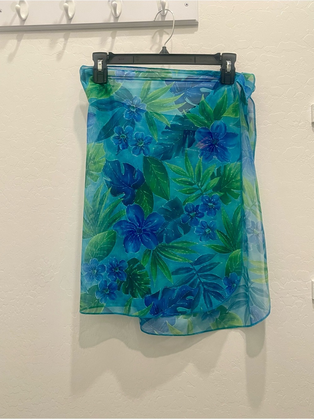 Tropical Blue & Green Floral Swim Sarong Wrap
